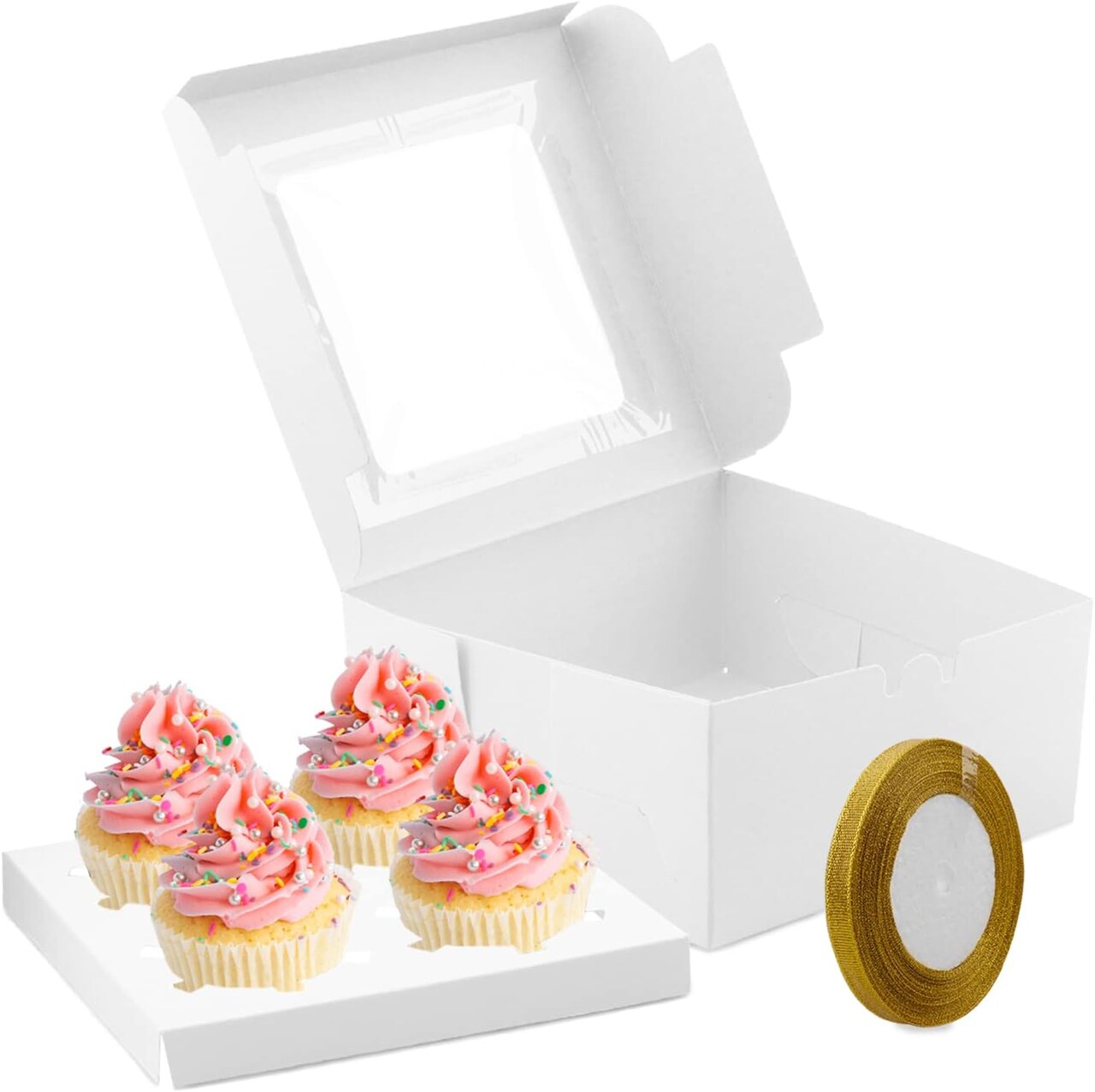 Cupcake Boxes,25 Pack 4 Grid Cupcake Boxes Individual Muffins Cupcake Holders Portable Pastry Containers Cupcake Carriers with Window Insert,Pastry Containers